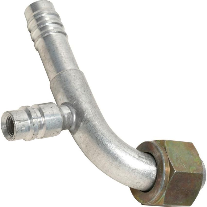 Universal Air Conditioning FT 7006C A/C Refrigerant Hose Fitting -- Aluminum 90Âº Female Oring Barb Fitting w/ Svc Port
