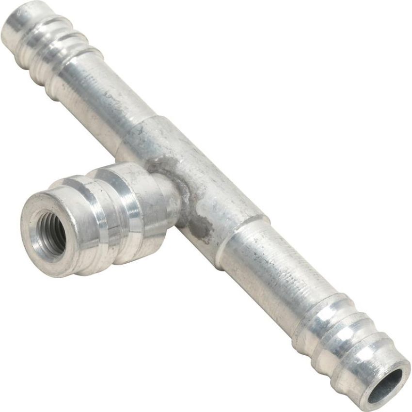 Universal Air Conditioning FT 7049C A/C Refrigerant Hose Fitting -- Aluminum Straight Barb Splicer w/ Service Port