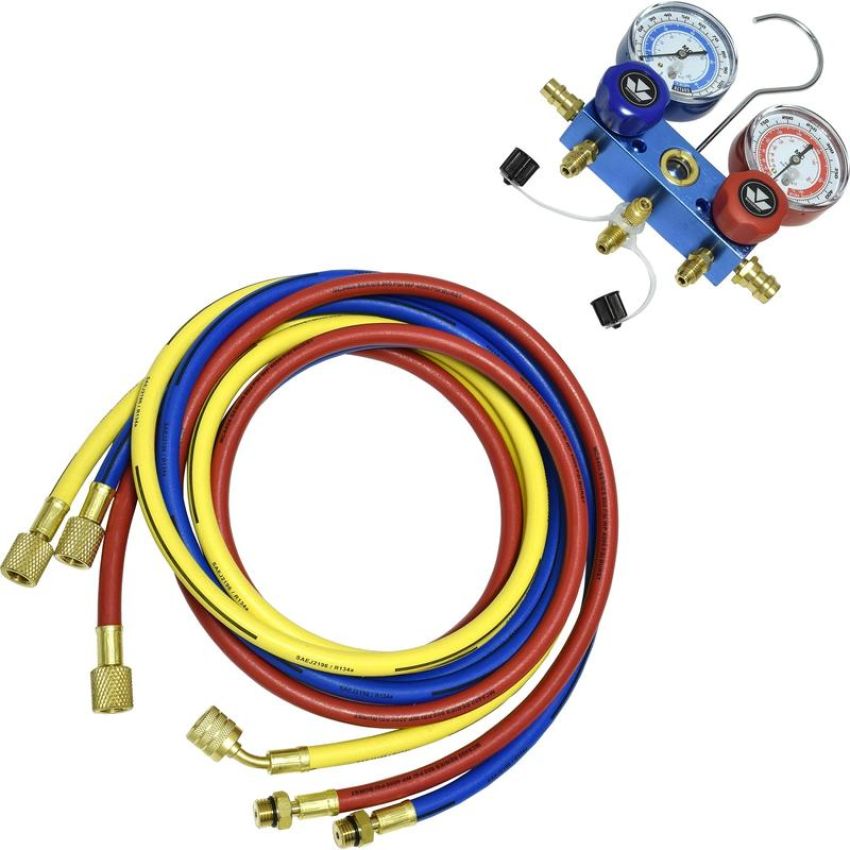 Universal Air Conditioning TO 1666C A/C Repair Tool -- Aluminum Manifold Gauge Hose Set