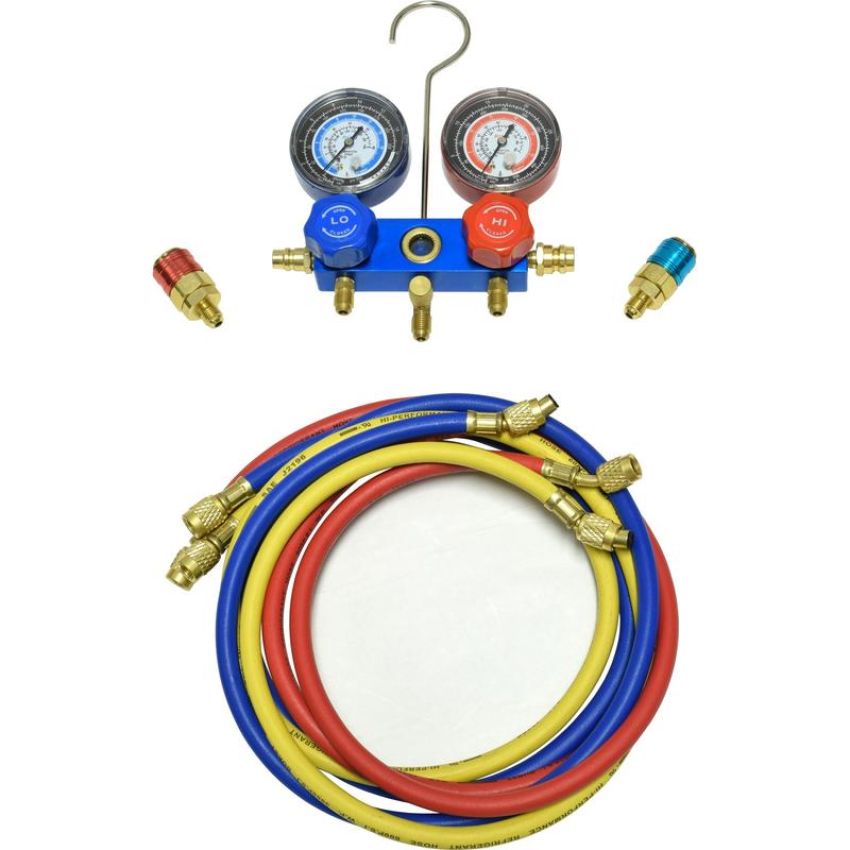 Universal Air Conditioning TO 1676C A/C Repair Tool -- Aluminium Manifold Gauge Hose and Coupler Set