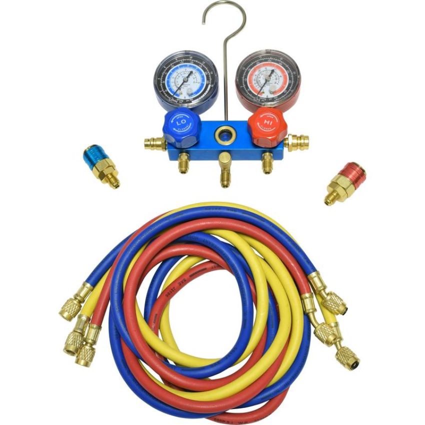 Universal Air Conditioning TO 1677C A/C Repair Tool -- Aluminium Manifold Gauge Hose and Coupler Set