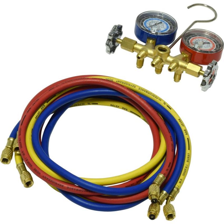Universal Air Conditioning TO 1682C A/C Repair Tool -- Brass Manifold Gauge Hose Set