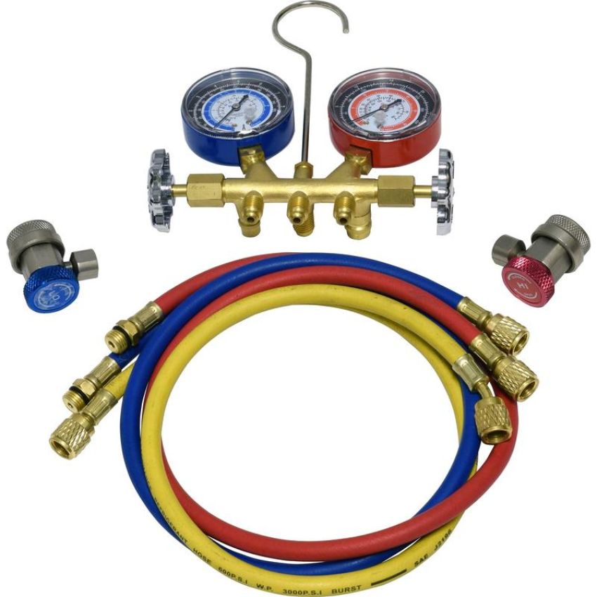 Universal Air Conditioning TO 1686C A/C Repair Tool -- Brass Manifold Gauge Hose and Coupler Set