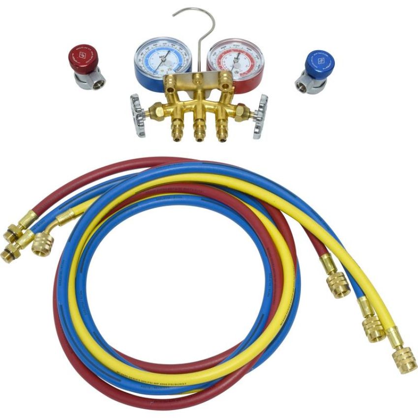 Universal Air Conditioning TO 1688C A/C Repair Tool -- Brass Manifold Gauge Hose and Coupler Set