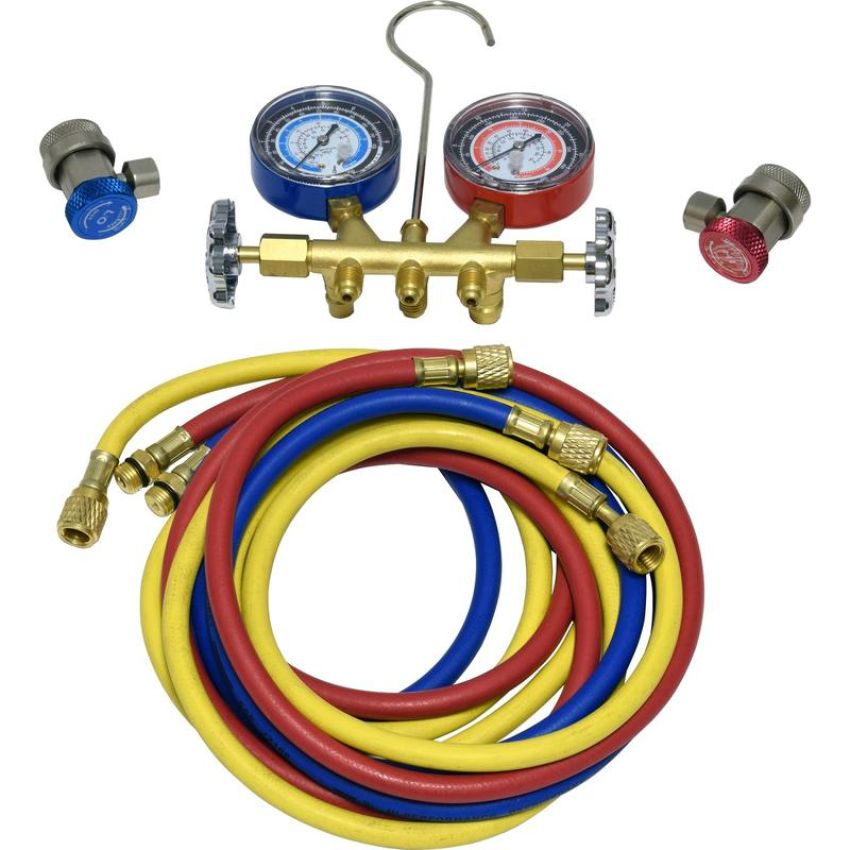 Universal Air Conditioning TO 1688C A/C Repair Tool -- Brass Manifold Gauge Hose and Coupler Set