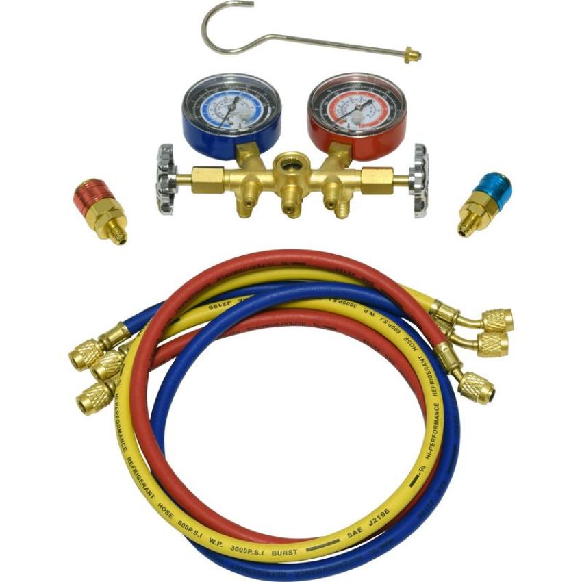 Universal Air Conditioning TO 1692C A/C Repair Tool -- Brass Manifold Gauge Hose and Coupler Set