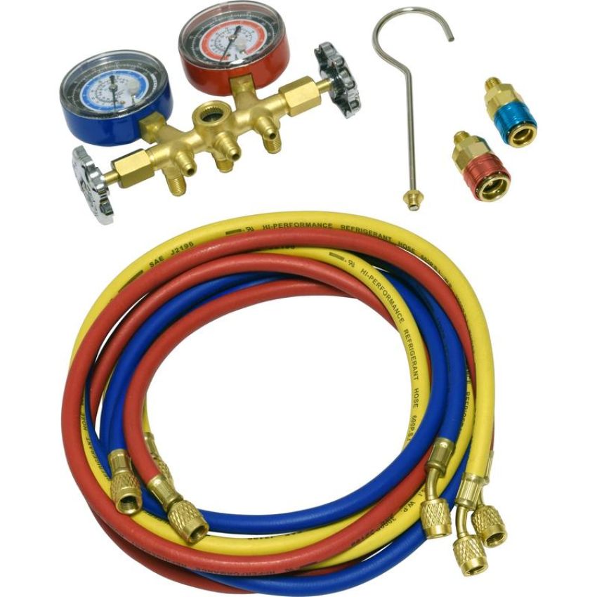 Universal Air Conditioning TO 1694C A/C Repair Tool -- Brass Manifold Gauge Hose and Coupler Set