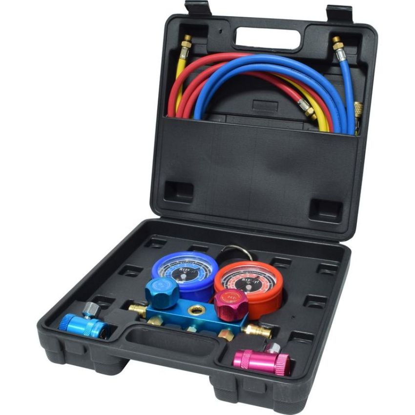 Universal Air Conditioning TO 1703C A/C Repair Tool -- Aluminium Manifold Gauge Hose and Coupler Set