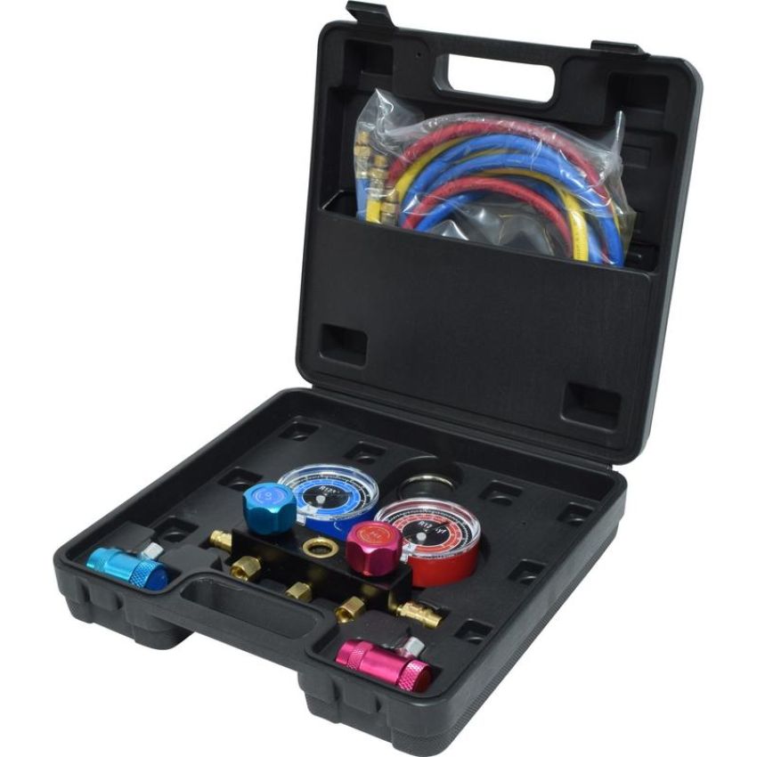 Universal Air Conditioning TO 1703C A/C Repair Tool -- Aluminium Manifold Gauge Hose and Coupler Set