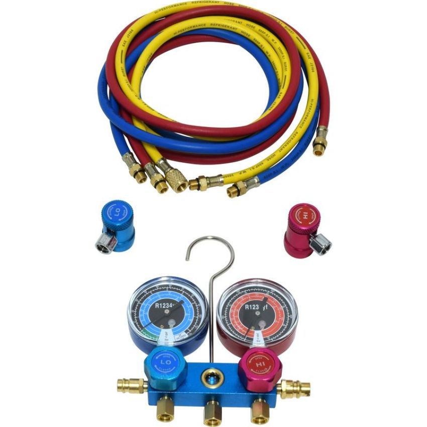 Universal Air Conditioning TO 1703C A/C Repair Tool -- Aluminium Manifold Gauge Hose and Coupler Set