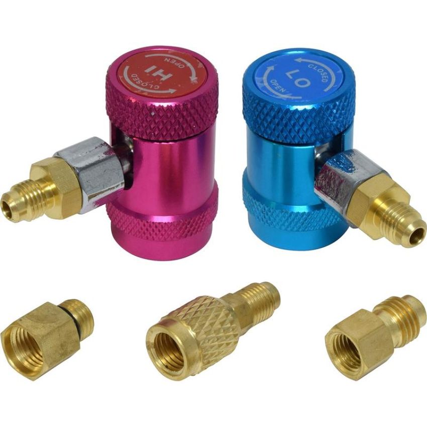 Universal Air Conditioning TO 3001KTC A/C Service Port Repair Kit -- Aluminum Charging Coupler Set w/ Brass Fittings