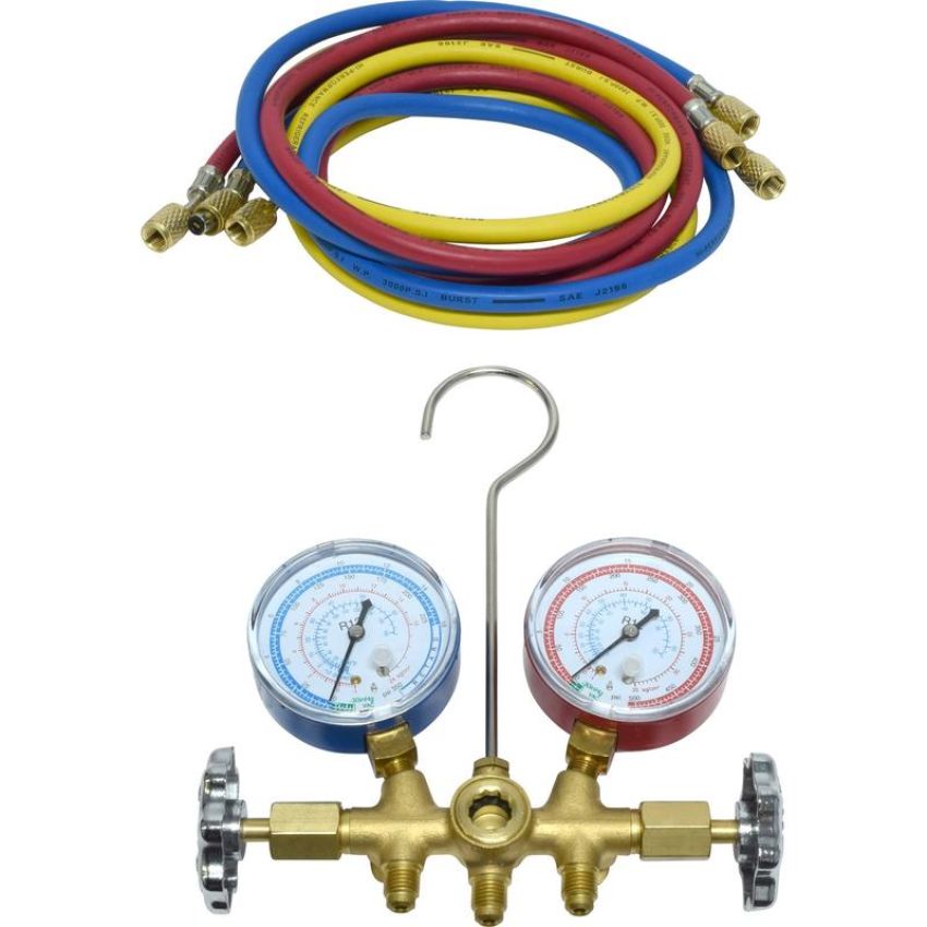 Universal Air Conditioning TO 3166C A/C Repair Tool -- Brass Manifold Gauge Hose Set