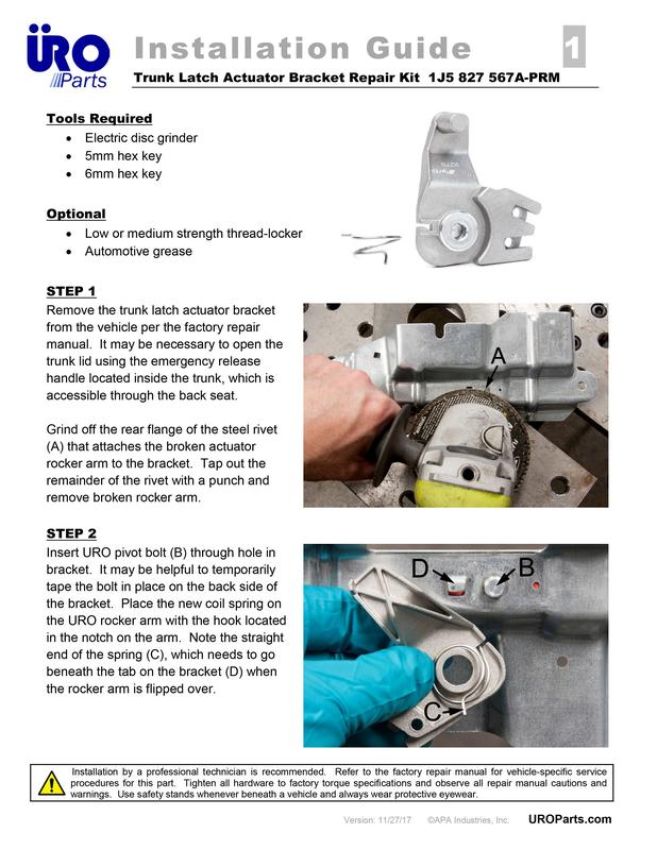 URO Parts 1J5827567APRM Trunk Latch Actuator Bracket Repair Kit
