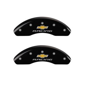 MGP 14012FBRCBK Front set 2 Caliper Covers Engraved Front Chevy racing Black finish silver ch