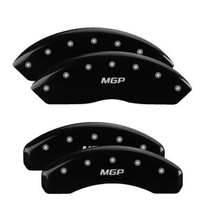 MGP 15206SMGPBK 4 Caliper Covers Engraved Front & Rear  Black finish silver ch