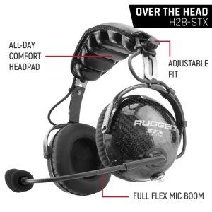 Rugged Radios H28-STX AlphaBass Carbon Fiber Headset for STEREO and OFFROAD Intercoms Over The Head