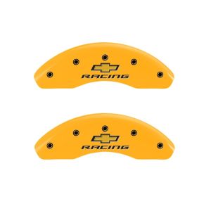 MGP 14012FBRCYL Front set 2 Caliper Covers Engraved Front Chevy racing Yellow finish black ch