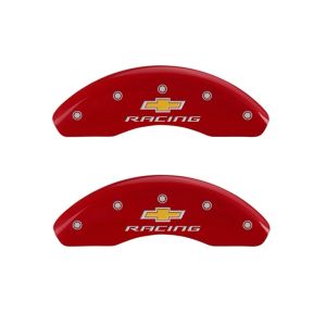MGP 14012FBRCRD Front set 2 Caliper Covers Engraved Front Chevy racing Red finish silver ch