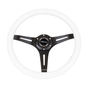 NRG Classic Wood Grain Steering Wheel (350mm) White Paint Grip w/Black 3-Spoke Center