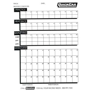 QUICKCAR RACING PRODUCTS QRP51-230 Time Organizer Sheets 50 Lap