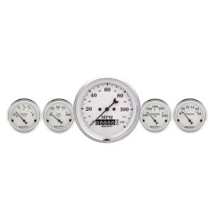 AutoMeter 1600 GAUGE KIT, 2 PC., QUAD & SPEEDOMETER, 3 3/8", OLD TYME WHITE