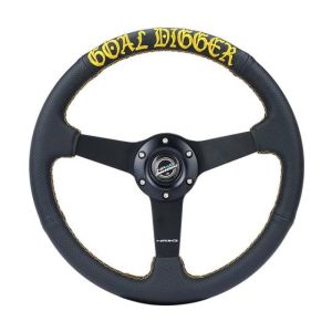 NRG RST-037MB-PR-GD Sport Steering Wheel (350mm / 1.5in Deep) Black Leather/Gold Stitch w/Matte Black Solid Spokes