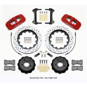 Wilwood 140-13887-DR AERO6 Front Hat Kit 15.00 Drilled Red 2015-Up Mustang w/Lines