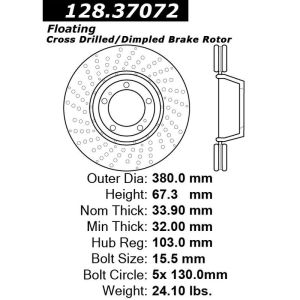 CENTRIC PARTS 128.37072 Centric Premium OE Style Drilled Brake Rotor