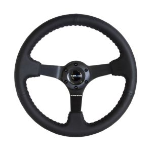 NRG Reinforced Steering Wheel (350mm / 3in. Deep) Bk Leather w/Bk BBall Stitch (Odi Bakchis Edition)