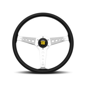 Momo California Steering Wheel 360 mm - Black Leather/White Stitch/Pol Spokes