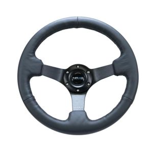 NRG RST-033BK-R Reinforced Steering Wheel (330mm/ 3in. Deep) Sport Leather Racing/ 4mm Matte Black Spoke