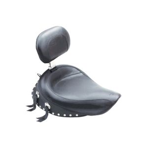 Mustang Motorcycle 79346 Mustang 06-17 Harley Dyna Wide Touring Solo Seat w/Driver Backrest w/Studs - Black