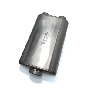 Ticon 116-07623-0220 Industries 17in OAL 3in Thin Oval Matte Finish Titanium Muffler - 3in Center In/2.5in Dual Out