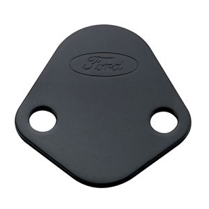 Ford Racing 302-291 Fuel Pump Block Off Plate, Black Crinkle Finish With Ford Oval