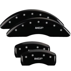 MGP 14214SMGPBK 4 Caliper Covers Engraved Front & Rear  Black finish silver ch